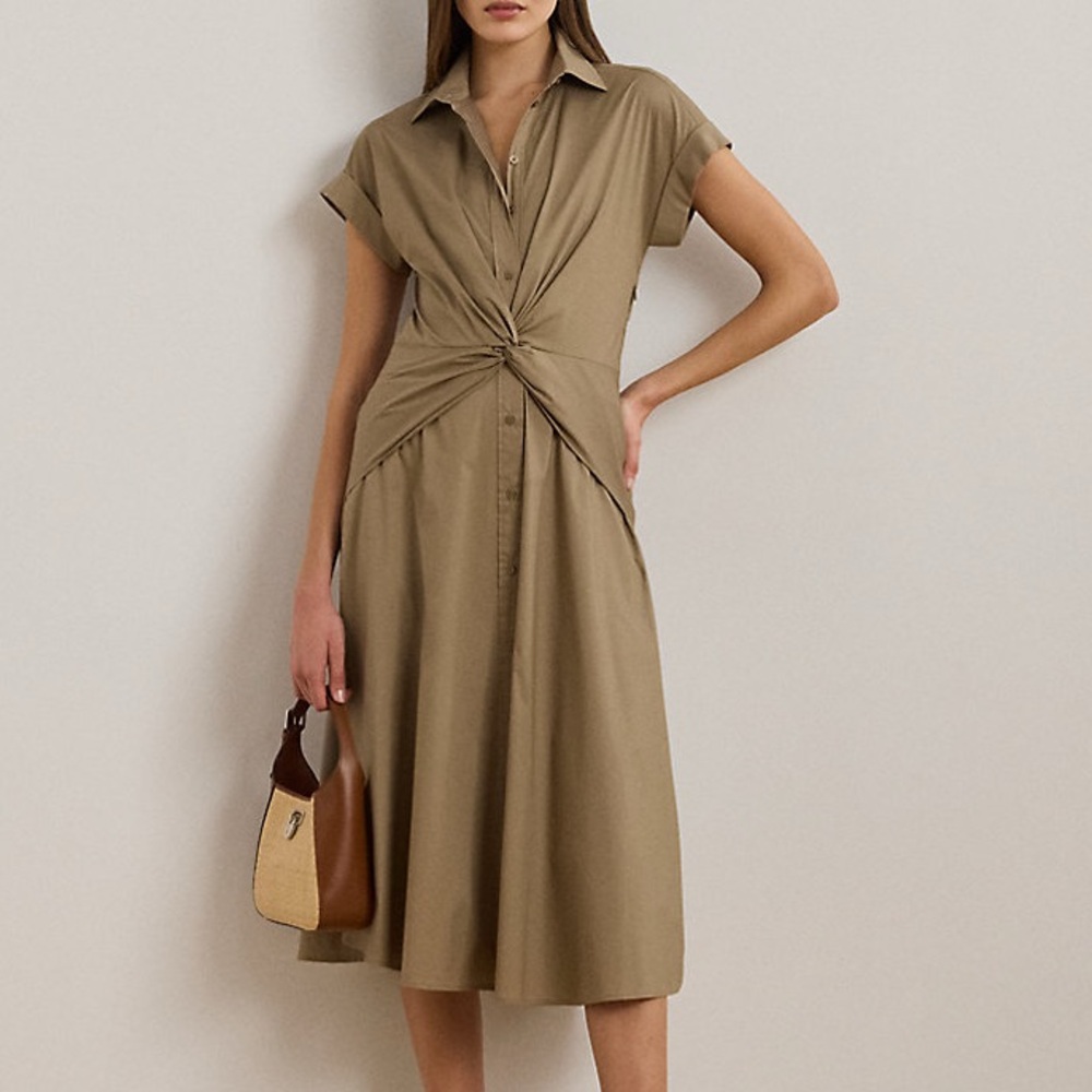 Ralph Lauren Twist Front Cotton Blend Shirtdress